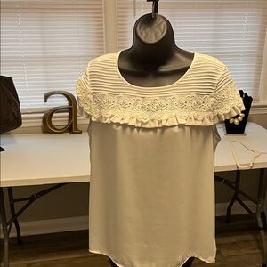 LOFT White Lace Accent Blouse